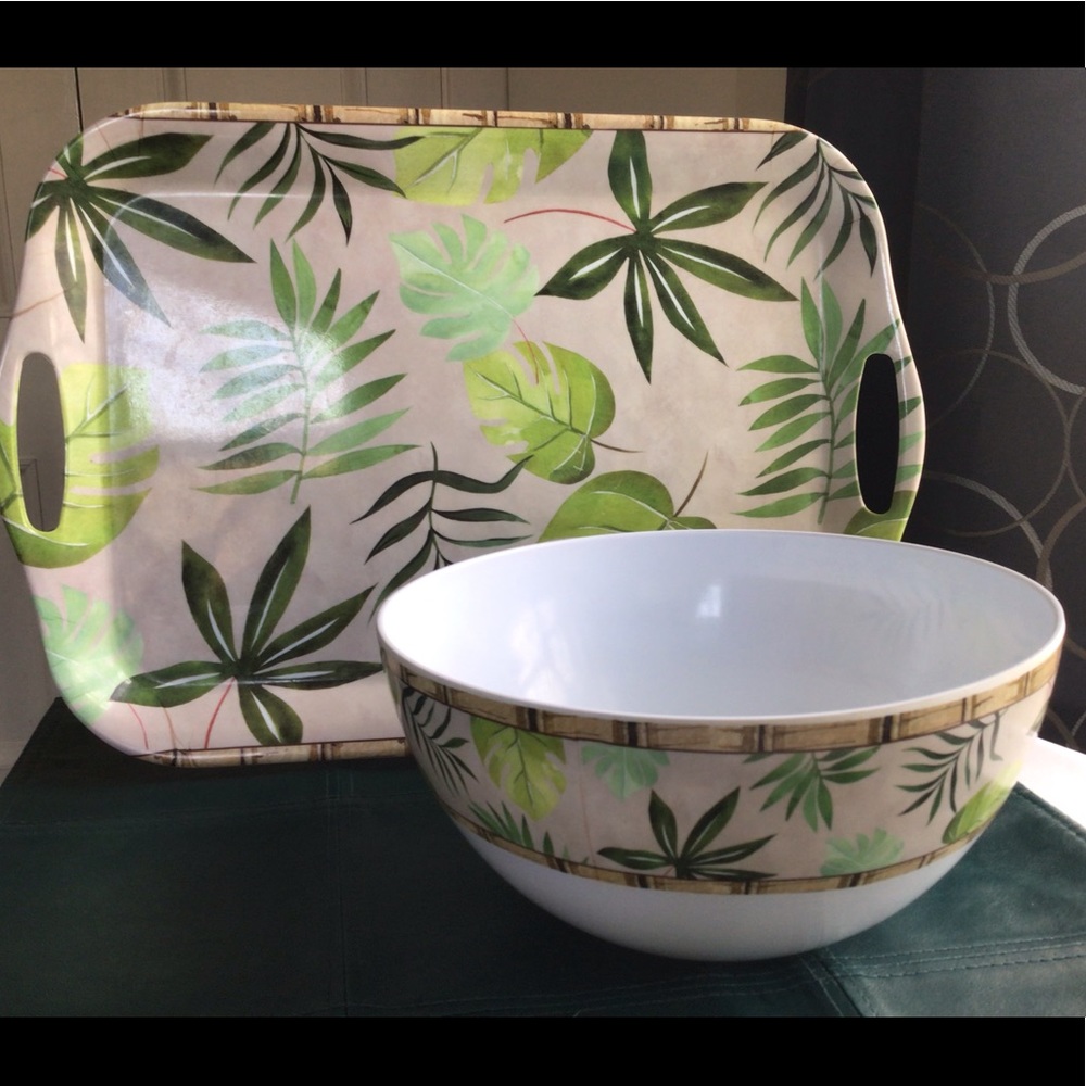 Melamine Tray and Bowl Set Outdoor Patio Plant Themed
